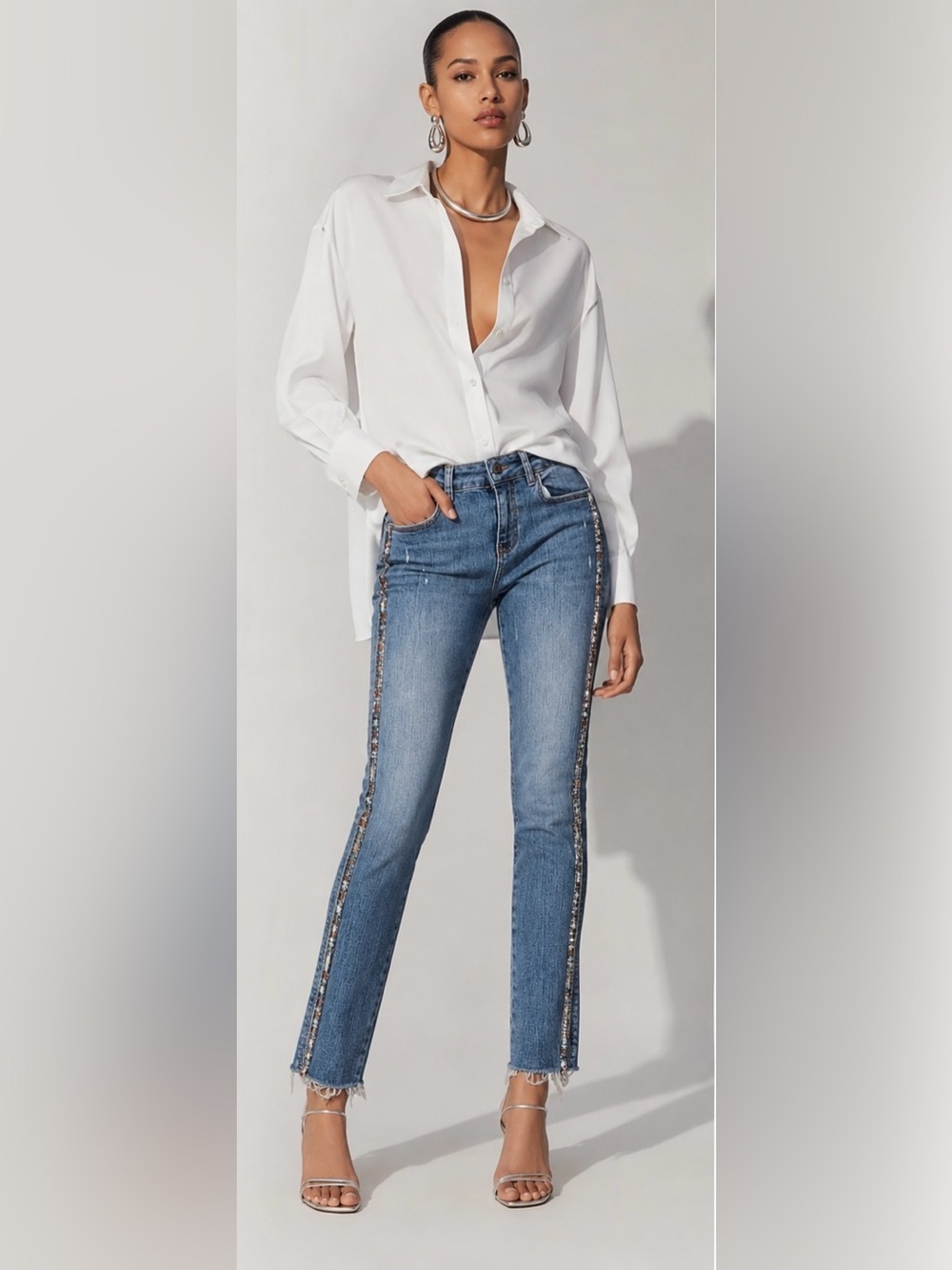 👖NWT! ZARA Ribbon & Beaded Side Stripe Embellished Super Skinny Jeans